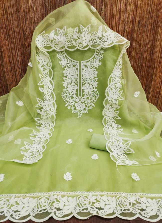 Organza Silk Mint Festival Wear Embroidery Work Dress Material